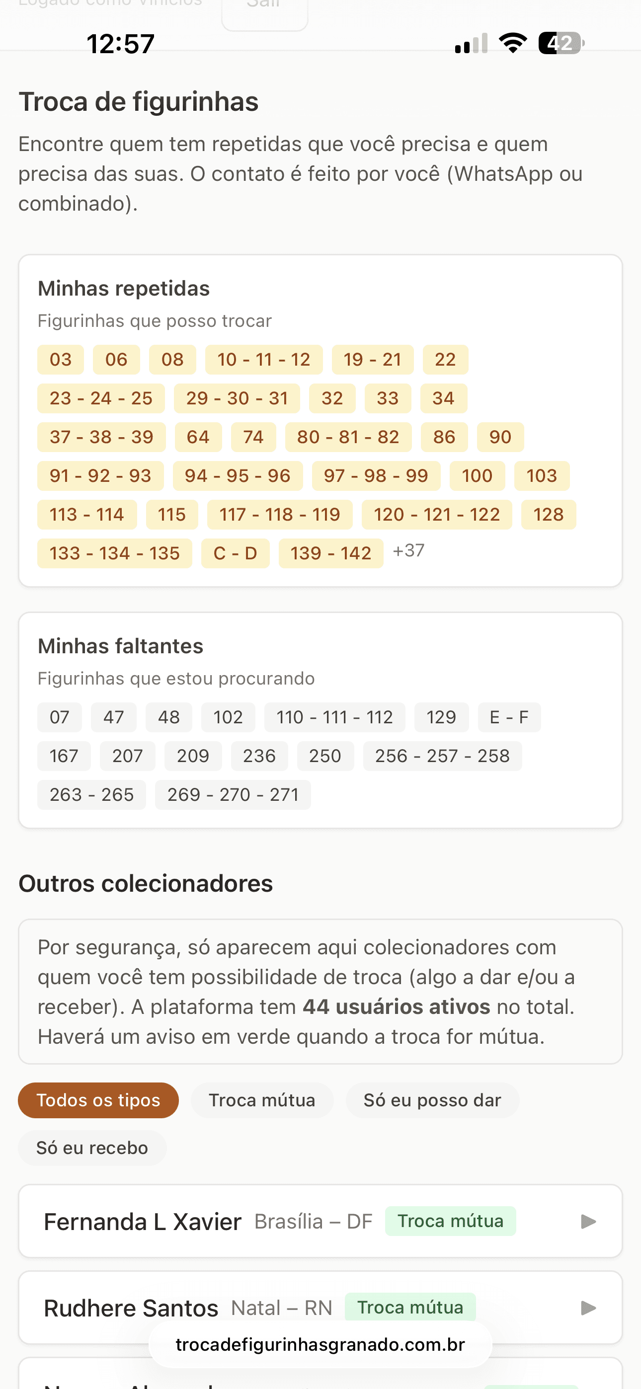 Área de troca – encontre outros colecionadores